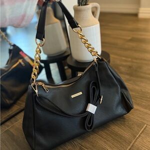 Catherine Malandrino Black Shoulder Bag with Gold Chain